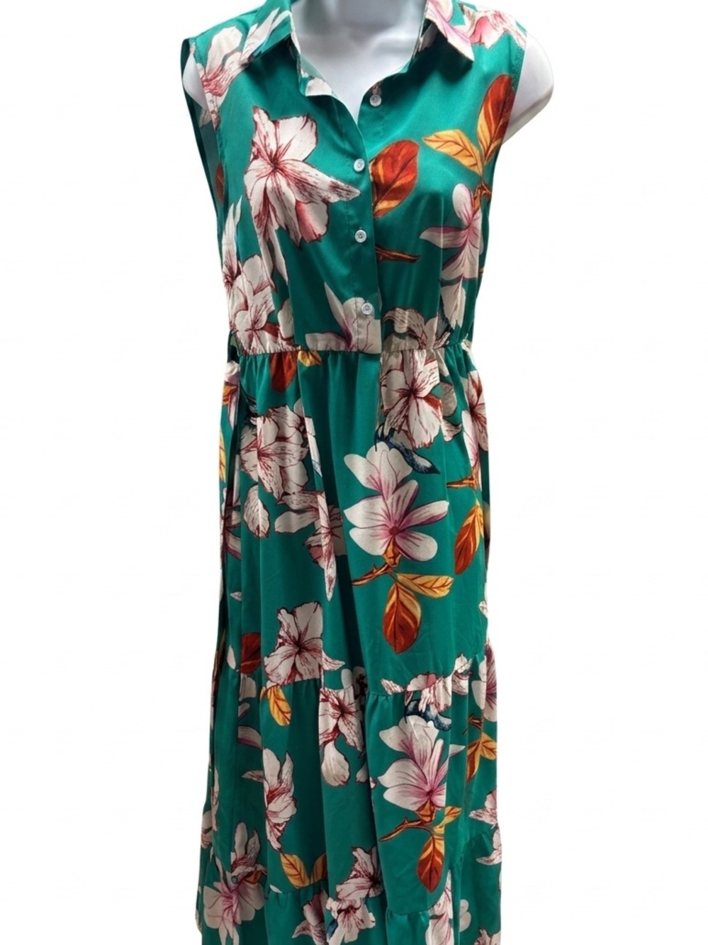 SHEIN Green Pleated Collared Sundress Resort Wear